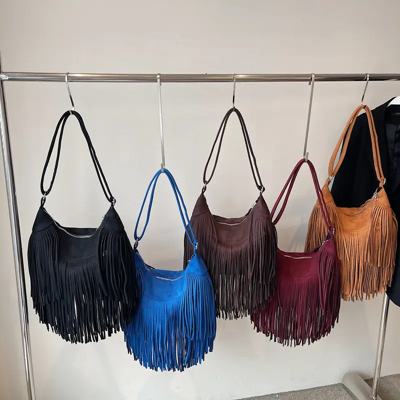 LEFTSIDE Design Faux Suede Shoulder Bags for Women 2025 Tassels New Crossbody Bag Females Retro New ​Luxury Handbags and Purses