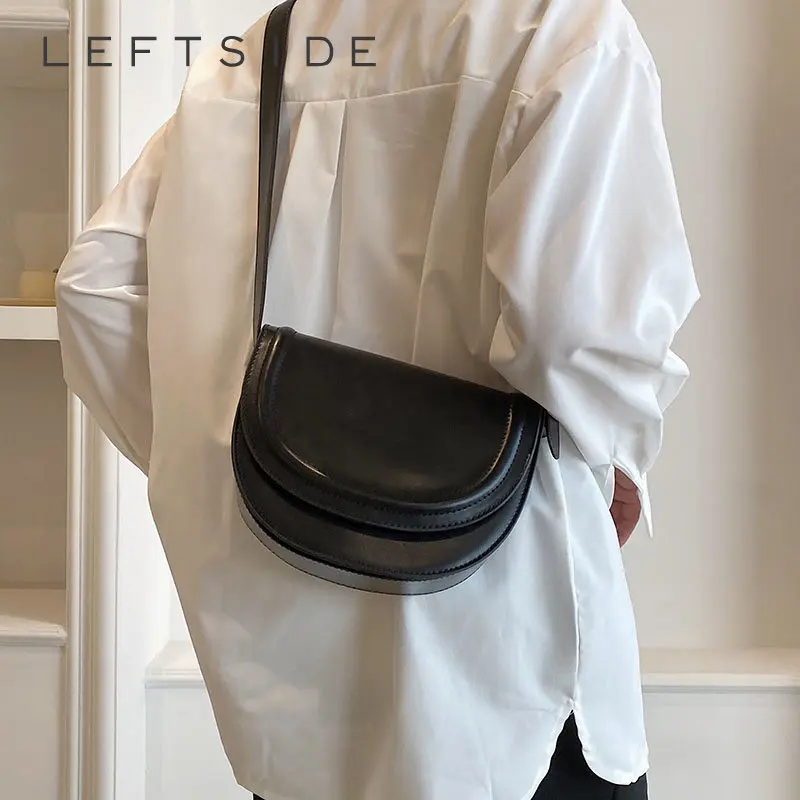 LEFTSIDE  Saddle Crossbody Bags for Women Females Candy Color Leather New 2025 Trend Fashion Solid Simple Handbags and Purses
