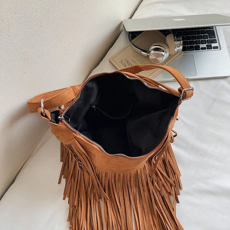 LEFTSIDE Design Faux Suede Shoulder Bags for Women 2025 Tassels New Crossbody Bag Females Retro New ​Luxury Handbags and Purses