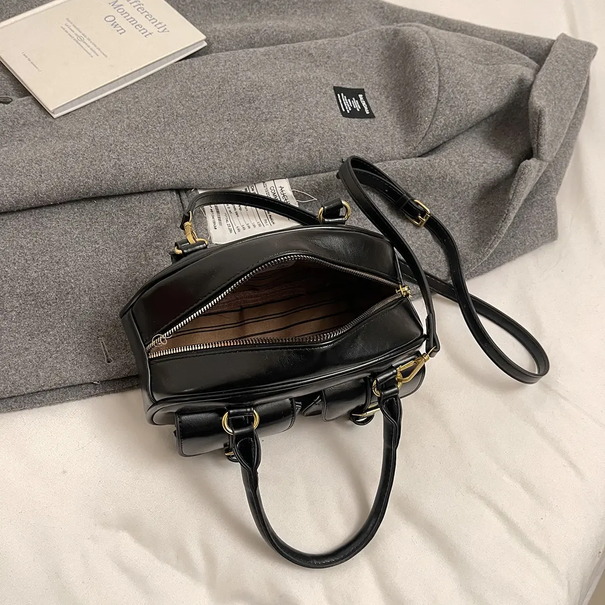 LEFTSIDE Small PU Leather Double Pockets Shoulder Bags for Women 2024 Y2K New Designer Crossbody Bag Females Handbags and Purses