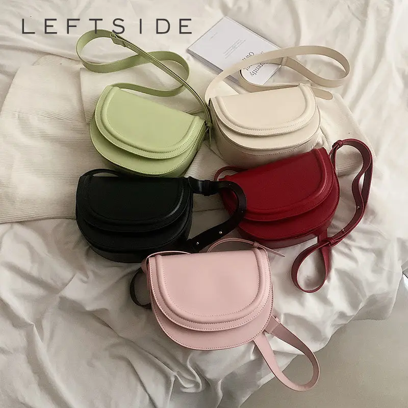 LEFTSIDE  Saddle Crossbody Bags for Women Females Candy Color Leather New 2025 Trend Fashion Solid Simple Handbags and Purses