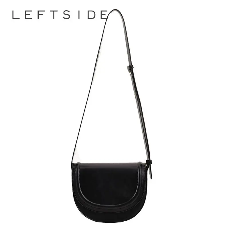 LEFTSIDE  Saddle Crossbody Bags for Women Females Candy Color Leather New 2025 Trend Fashion Solid Simple Handbags and Purses