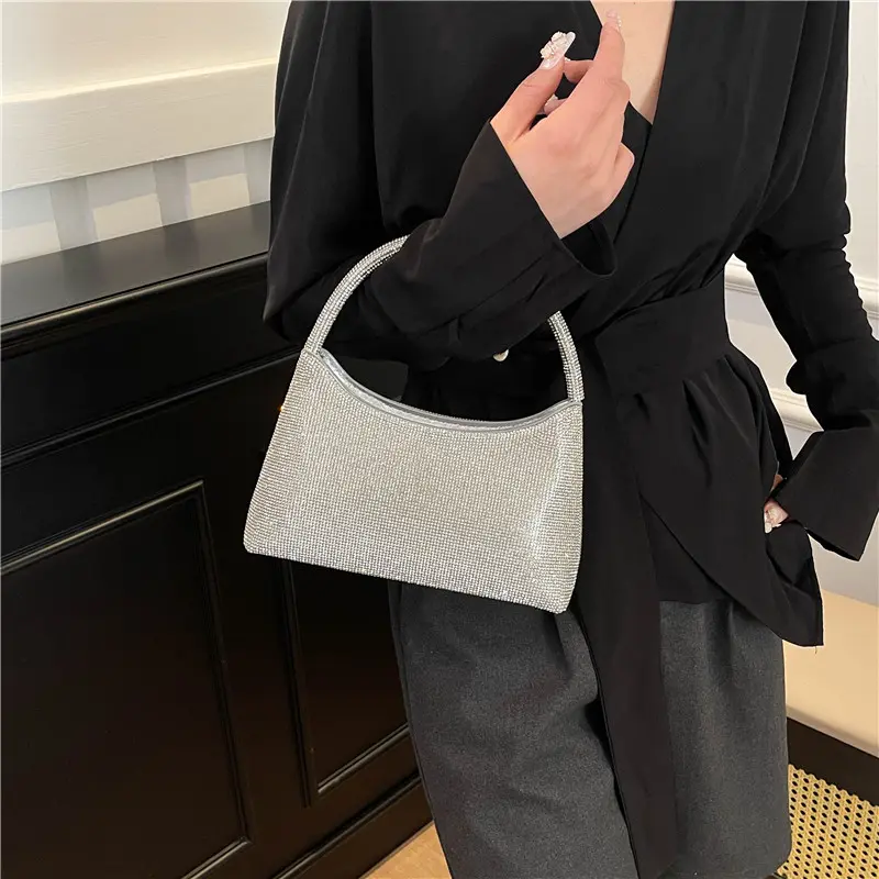 LEFTSIDE Small Diamonds Design Underarm Bags for Women 2025 Designer Luxury Party Chain Crossbody Bags Handbags and Purses