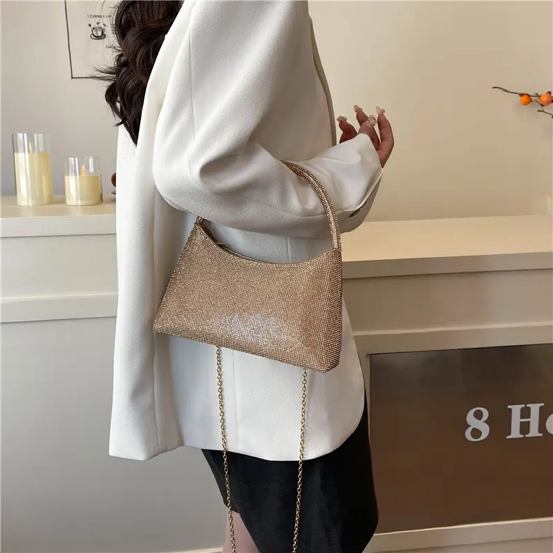 LEFTSIDE Small Diamonds Design Underarm Bags for Women 2025 Designer Luxury Party Chain Crossbody Bags Handbags and Purses