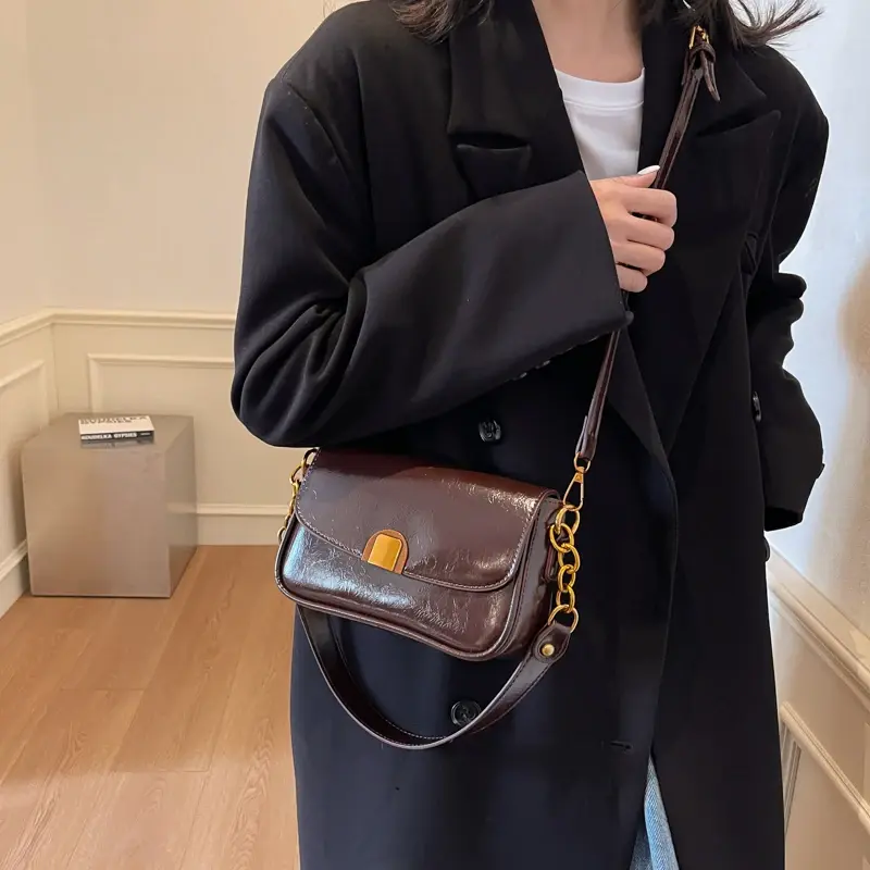 LEFTSIDE Small PU Leather Crossbody Bags Lady Chain Design Flap Shoulder Bag for Women 2024 Designer Y2K Handbags and Purses