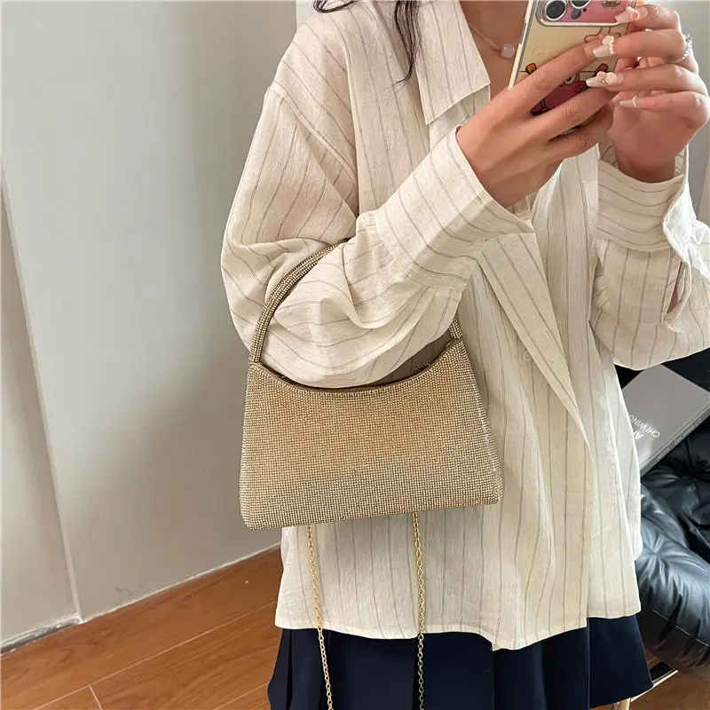 LEFTSIDE Small Diamonds Design Underarm Bags for Women 2025 Designer Luxury Party Chain Crossbody Bags Handbags and Purses