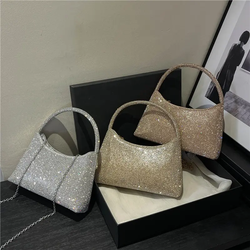 LEFTSIDE Small Diamonds Design Underarm Bags for Women 2025 Designer Luxury Party Chain Crossbody Bags Handbags and Purses
