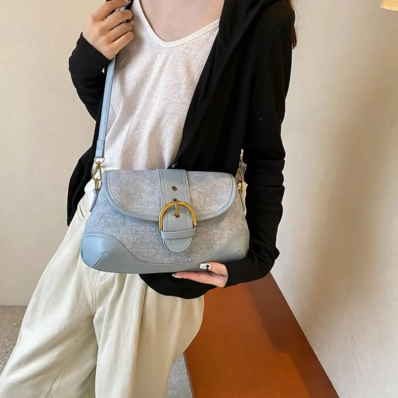 LEFTSIDE Belt Design Retro Pu Leather Crossbody Bags for Women 2025 Y2K Trend Fashion Underarm Shoulder Bag Silver Handbags