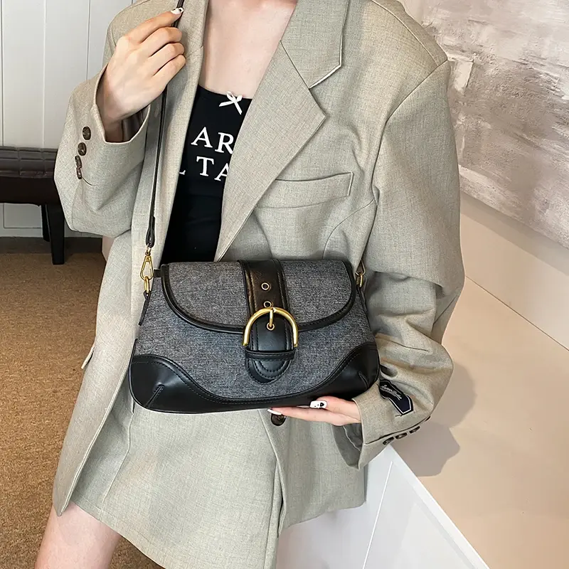 LEFTSIDE Belt Design Retro Pu Leather Crossbody Bags for Women 2025 Y2K Trend Fashion Underarm Shoulder Bag Silver Handbags