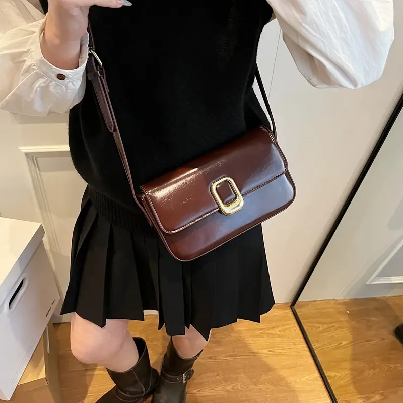 LEFTSIDE Small PU Leather Flap Square  Shoulder Bag for Women 2024 Winter Trend Y2K Handbags and Purses Females Crossbody Bags