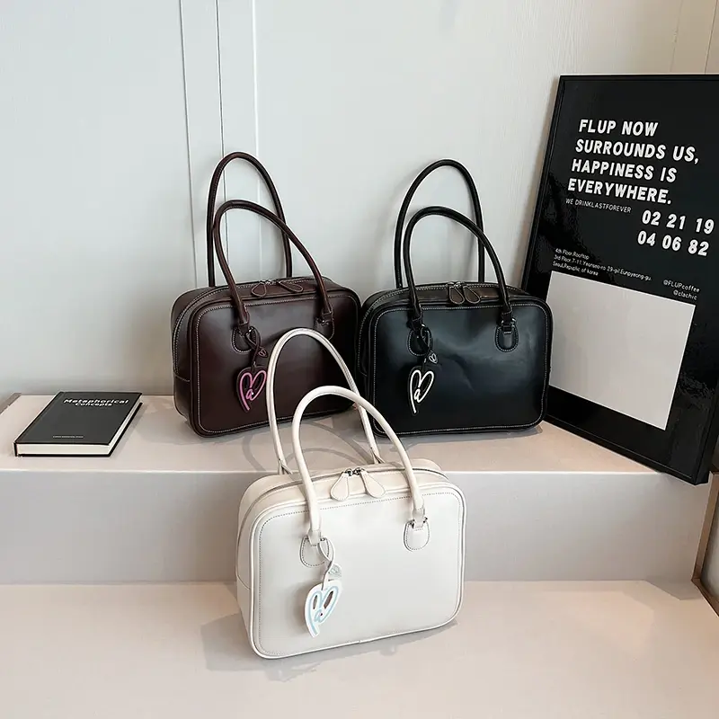 LEFTSIDE Design Retro Small PU Leather Tote Bag for Women 2025 Y2K Retro Fashion Solid Color Underarm Shoulder Bag Handbags