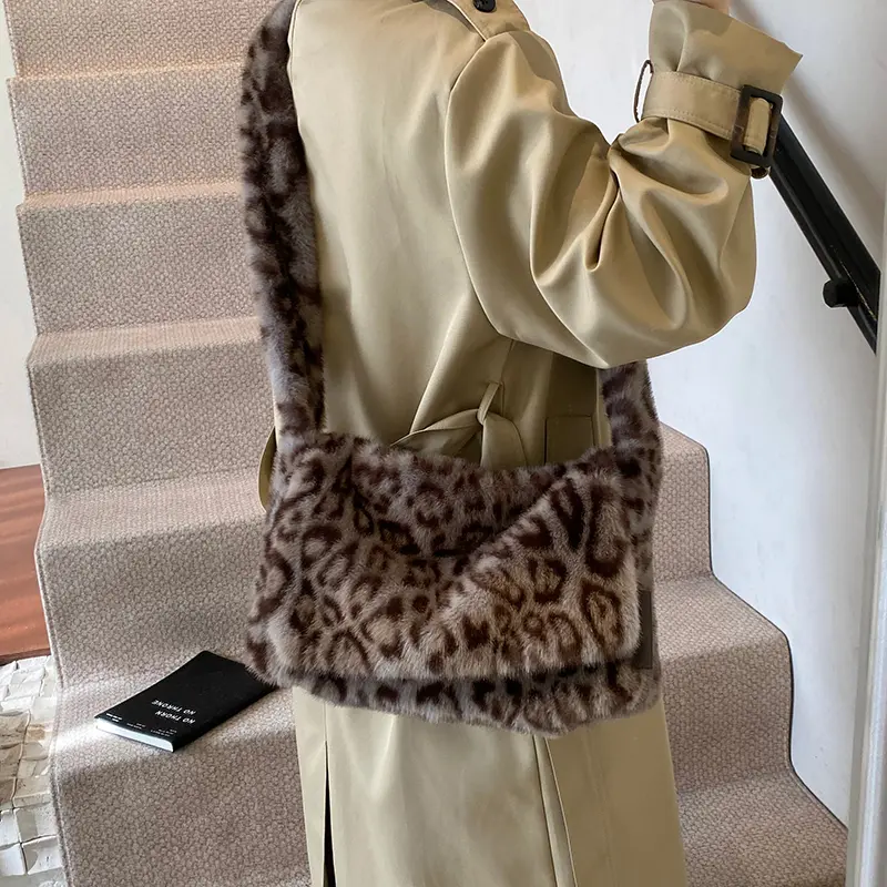 LEFTSIDE Soft Faux Fur Small Leopard Shoulder Bags for Women 2025 Winter New Trend Korean Fashion Handbags Trend Crossbody Bag