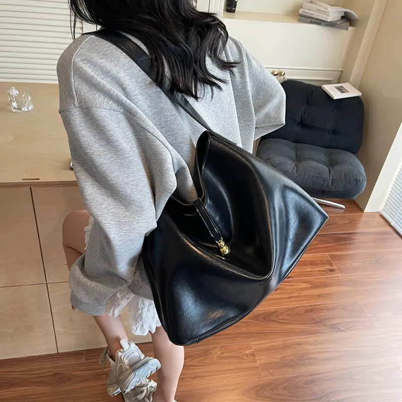 LEFTSIDE Women PU Leather Shoulder Bag Retro Hobo Bag Large Capacity Trendy Work Solid Color Vintage Handbag Top Handle Bag