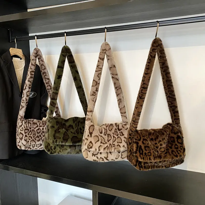 LEFTSIDE Soft Faux Fur Small Leopard Shoulder Bags for Women 2025 Winter New Trend Korean Fashion Handbags Trend Crossbody Bag