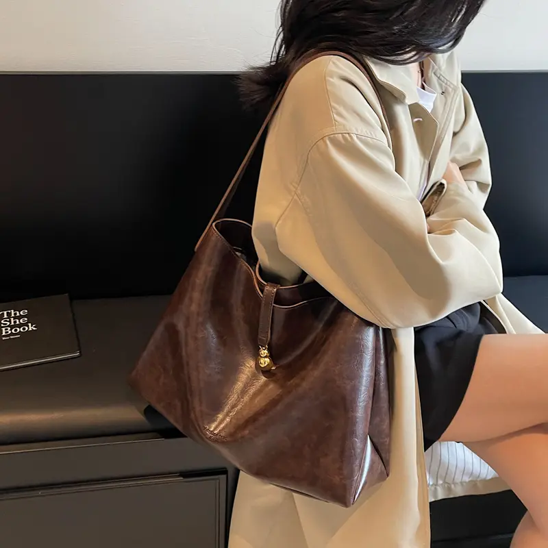 LEFTSIDE Women PU Leather Shoulder Bag Retro Hobo Bag Large Capacity Trendy Work Solid Color Vintage Handbag Top Handle Bag