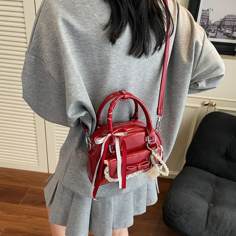 LEFTSIDE Cute Sweet Small PU Leather Crossbody Bag Lady Handbags and Purses Women 2025 New in Short Handle Y2K Shoulder Bag