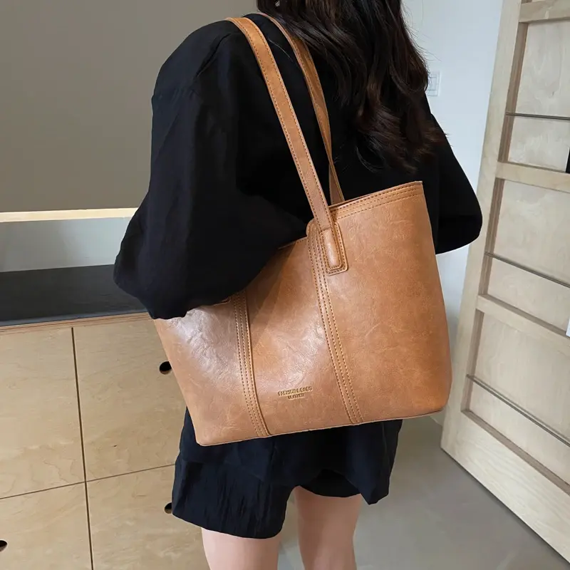 LEFTSIDE Design Retro Big PU Leather Tote Bag for Women 2025 Y2K Retro Fashion Underarm Shoulder Bag Handbags Hand Bag
