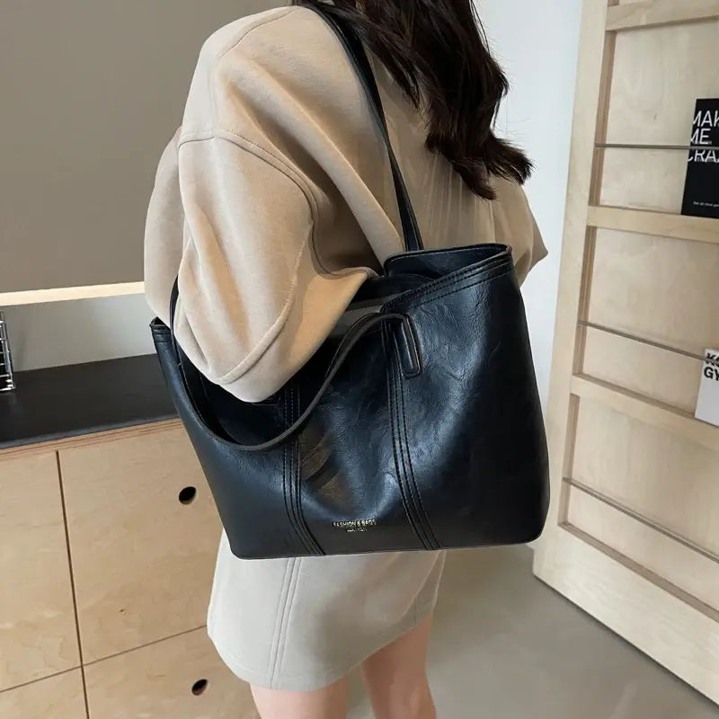 LEFTSIDE Design Retro Big PU Leather Tote Bag for Women 2025 Y2K Retro Fashion Underarm Shoulder Bag Handbags Hand Bag