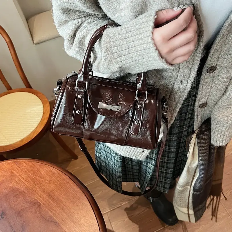 LEFTSIDE Small PU Leather Shoulder Bags for Women 2024 Winter Y2K New Designer Trend Female Tote Bag Lady Short Handle Handbags