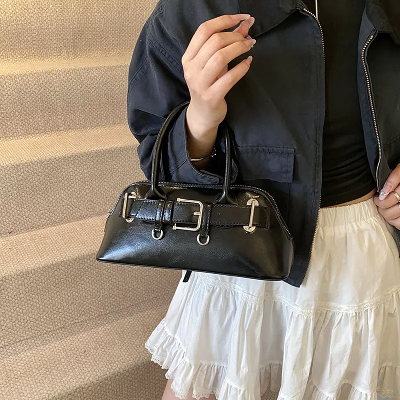 LEFTSIDE Women Small PU Leather Shoulder Bag 2025 New Trend Fashion Y2K Simple Short Handle Crossbody Tote Bag Female Handbag