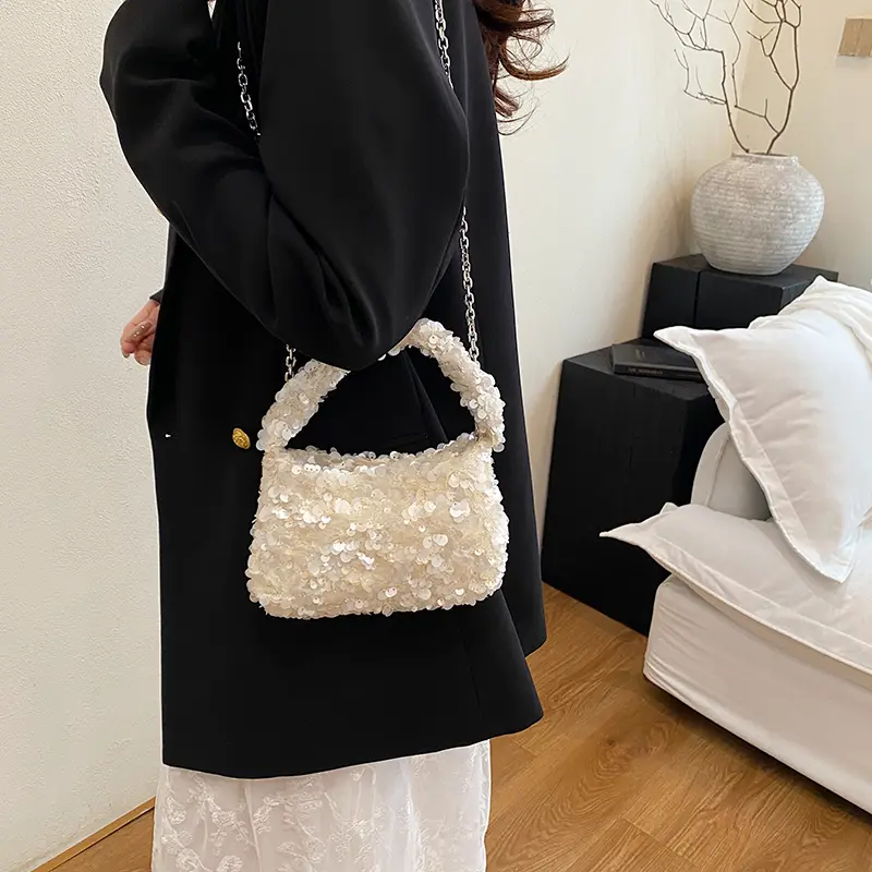LEFTSIDE Mini Sequins Short Handle Shoulder Bags for Women 2025 Designer Fashion Evening Party Crossbody Bag Handbags and Purses