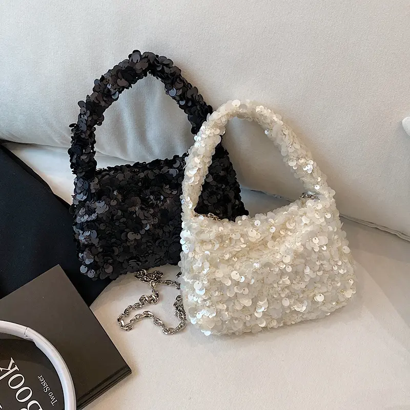 LEFTSIDE Mini Sequins Short Handle Shoulder Bags for Women 2025 Designer Fashion Evening Party Crossbody Bag Handbags and Purses