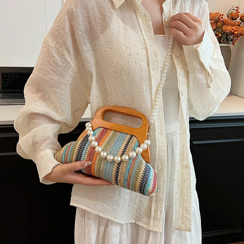 LEFTSIDE Stripe Small Straw Crossbody Bags for Women 2025 Fashion Summer Shoulder Bags Lady Travel Handbags Weave Beach Bag