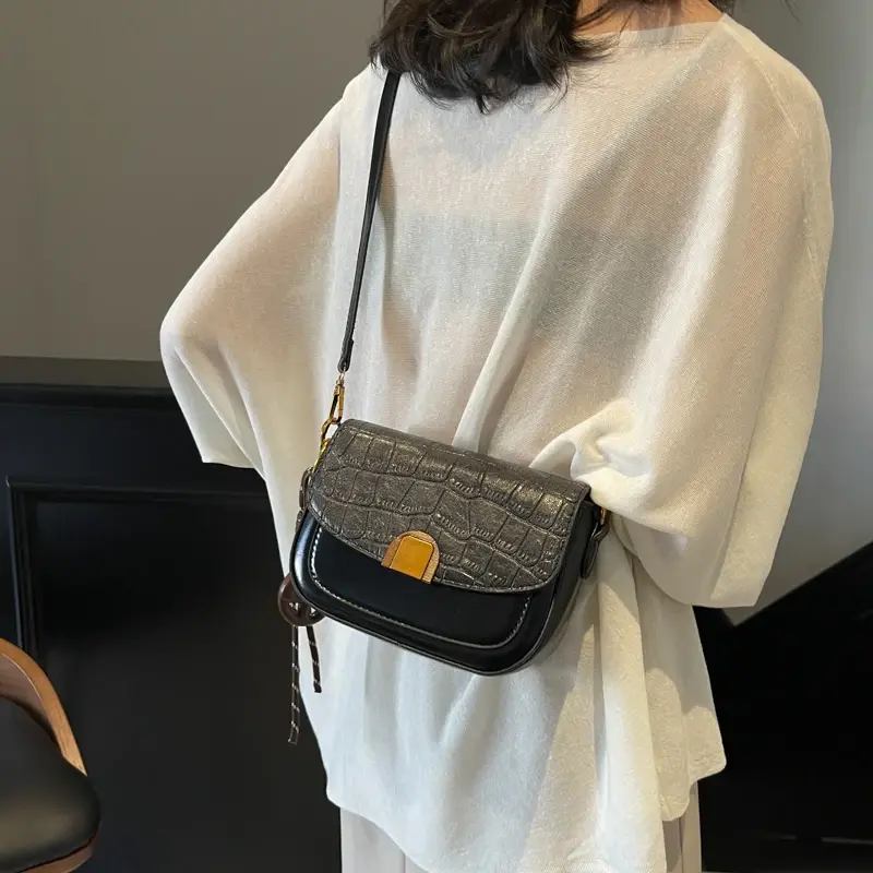 LEFTSIDE Stone Pattern Small PU Leather Crossbody Bags for Women 2024 Y2K Korean Fashion Handbags Luxury Brand Shoulder Bag