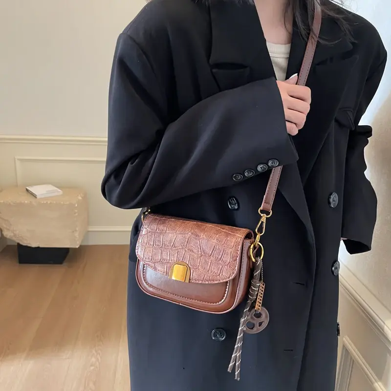 LEFTSIDE Stone Pattern Small PU Leather Crossbody Bags for Women 2024 Y2K Korean Fashion Handbags Luxury Brand Shoulder Bag