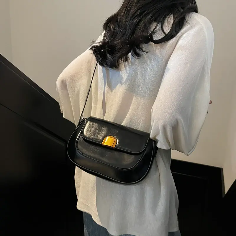 LEFTSIDE Small PU Leather Saddle Bags Lady Crossbody Shoulder Bag for Women 2024 Winter New Y2K Trend Simple Handbags and Purses