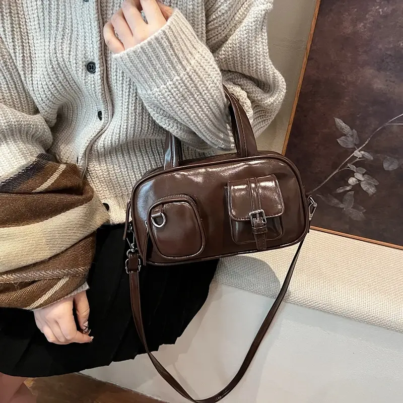LEFTSIDE Small PU Leather Crossbody Bags Lady Short Handle Shoulder Bag for Women 2024 New Designer Y2K Handbags and Purses