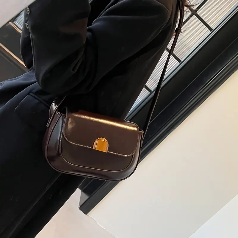 LEFTSIDE Small PU Leather Saddle Bags Lady Crossbody Shoulder Bag for Women 2024 Winter New Y2K Trend Simple Handbags and Purses