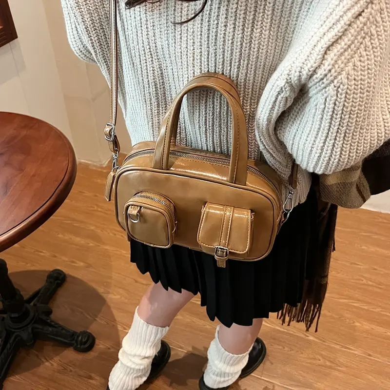 LEFTSIDE Small PU Leather Crossbody Bags Lady Short Handle Shoulder Bag for Women 2024 New Designer Y2K Handbags and Purses