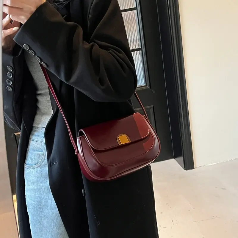 LEFTSIDE Small PU Leather Saddle Bags Lady Crossbody Shoulder Bag for Women 2024 Winter New Y2K Trend Simple Handbags and Purses