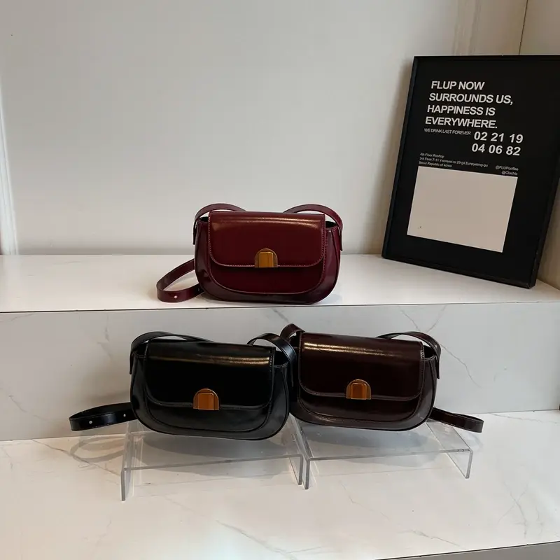 LEFTSIDE Small PU Leather Saddle Bags Lady Crossbody Shoulder Bag for Women 2024 Winter New Y2K Trend Simple Handbags and Purses