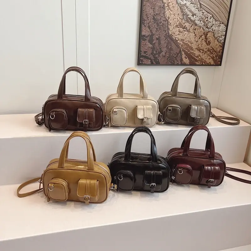 LEFTSIDE Small PU Leather Crossbody Bags Lady Short Handle Shoulder Bag for Women 2024 New Designer Y2K Handbags and Purses