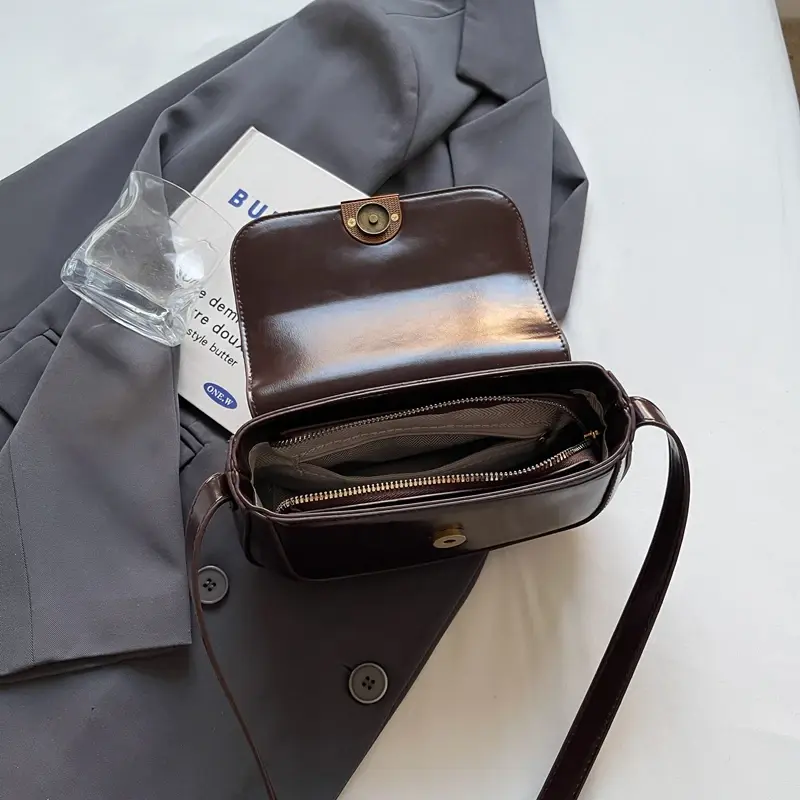LEFTSIDE Small PU Leather Saddle Bags Lady Crossbody Shoulder Bag for Women 2024 Winter New Y2K Trend Simple Handbags and Purses