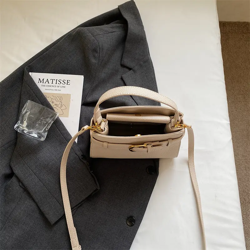 LEFTSIDE Belt buckle Design PU Leather Small Crossbody Bags Lady Shoulder Bag for Women 2025 New Short Handle Square Handbags