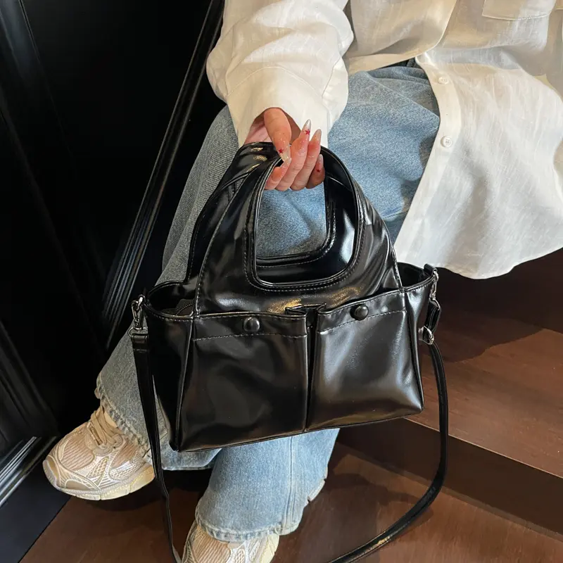 LEFTSIDE Women Small PU Leather Double Pockets Design Square Shoulder Bag 2025 New In Trendy Crossbody Bag Female Handbags