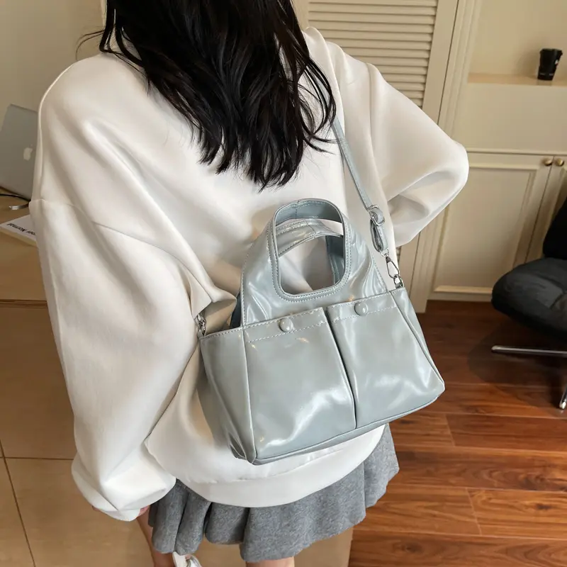 LEFTSIDE Women Small PU Leather Double Pockets Design Square Shoulder Bag 2025 New In Trendy Crossbody Bag Female Handbags