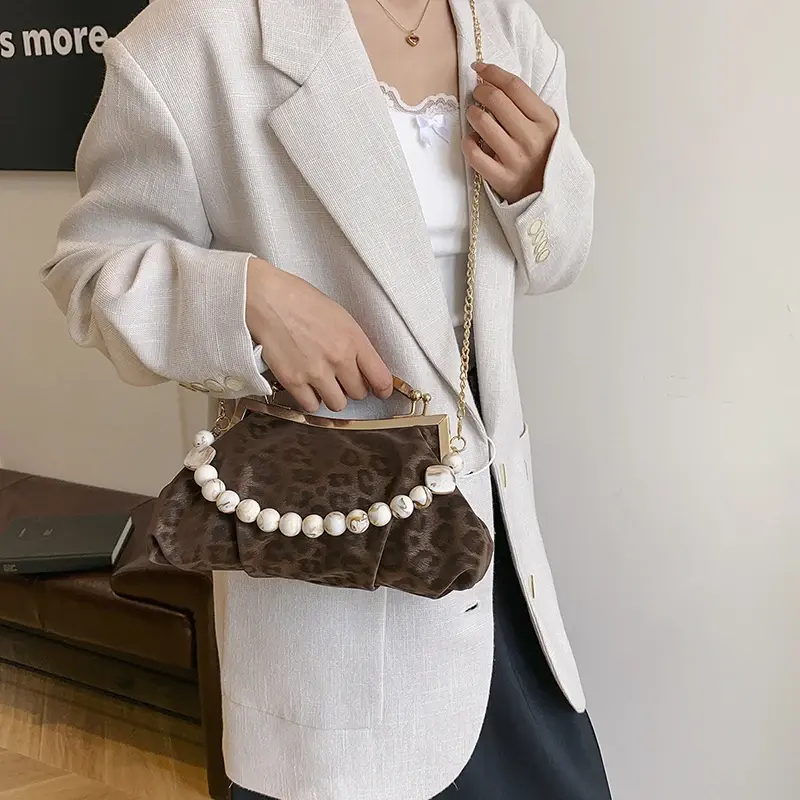 LEFTSIDE Women Fashion Small Faux Suede Soft Handbags and Purses Vintage 2024 Winter Y2K Crossbody Bag Lady Beaded Shoulder Bag