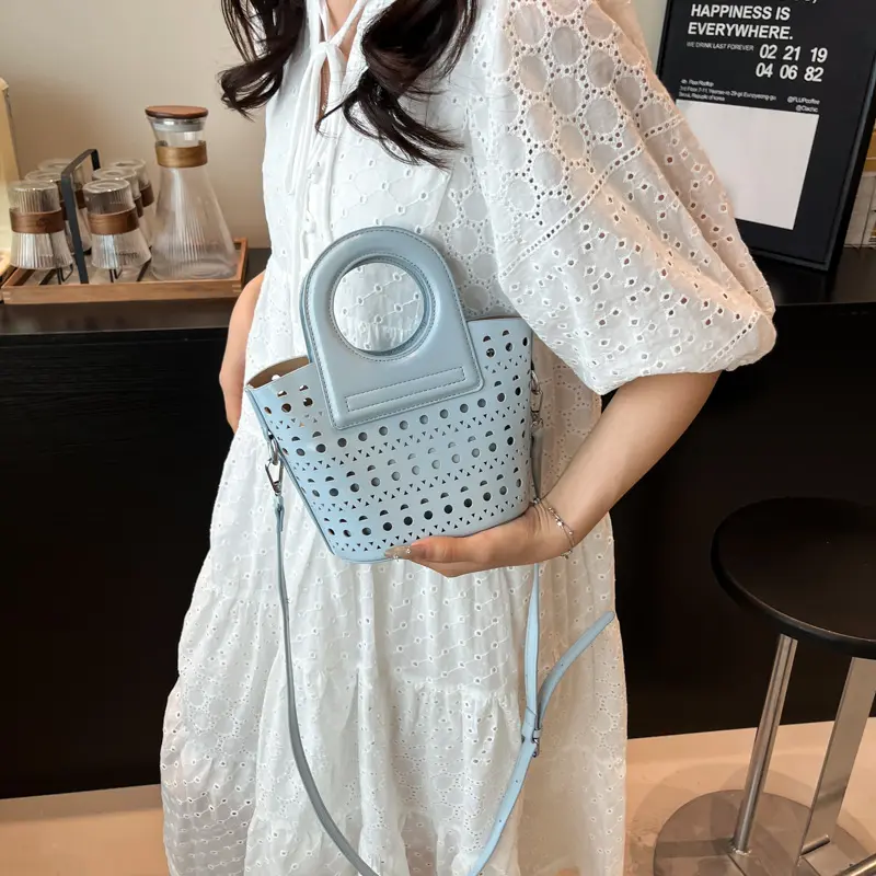 LEFTSIDE 2025 Summer New In Mini PU Leather Hollow out Handbags and Purses Women's Crossbody Bag Short Handle Shoulder Bags