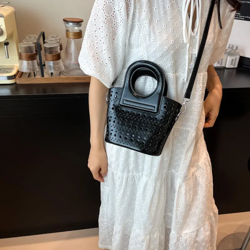LEFTSIDE 2025 Summer New In Mini PU Leather Hollow out Handbags and Purses Women's Crossbody Bag Short Handle Shoulder Bags