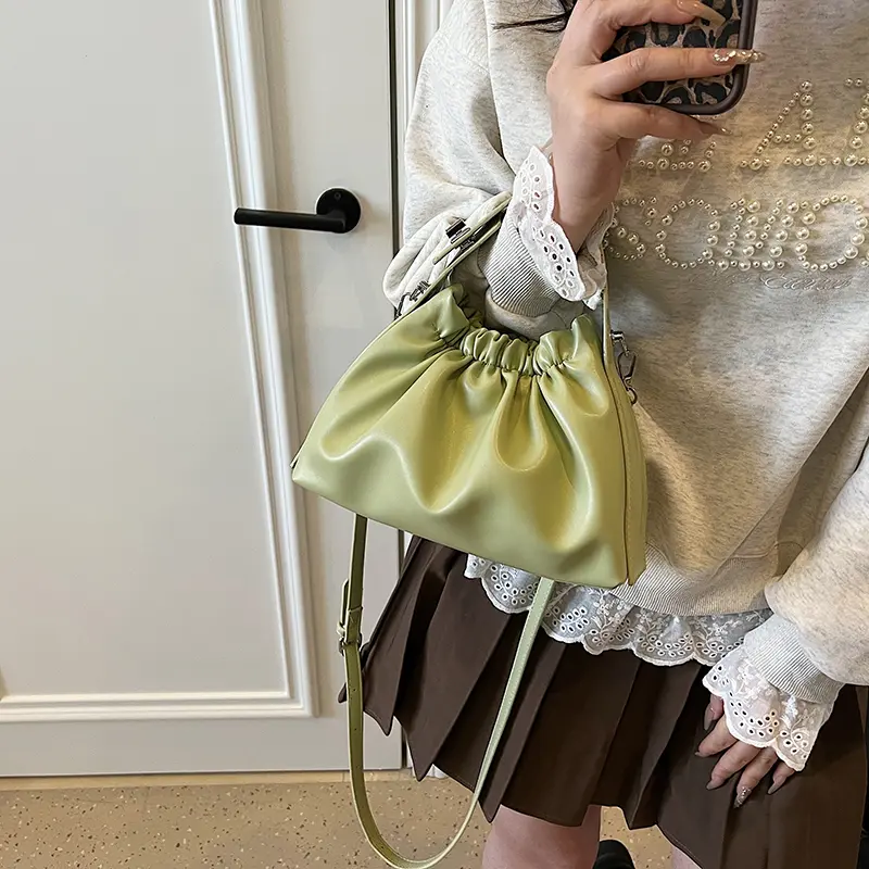 LEFTSIDE Short Handle PU Leather Bucket Crossbody Bags for Women 2025 Trend Y2K Ladies Silver Shoulder Bag Handbags and Purses