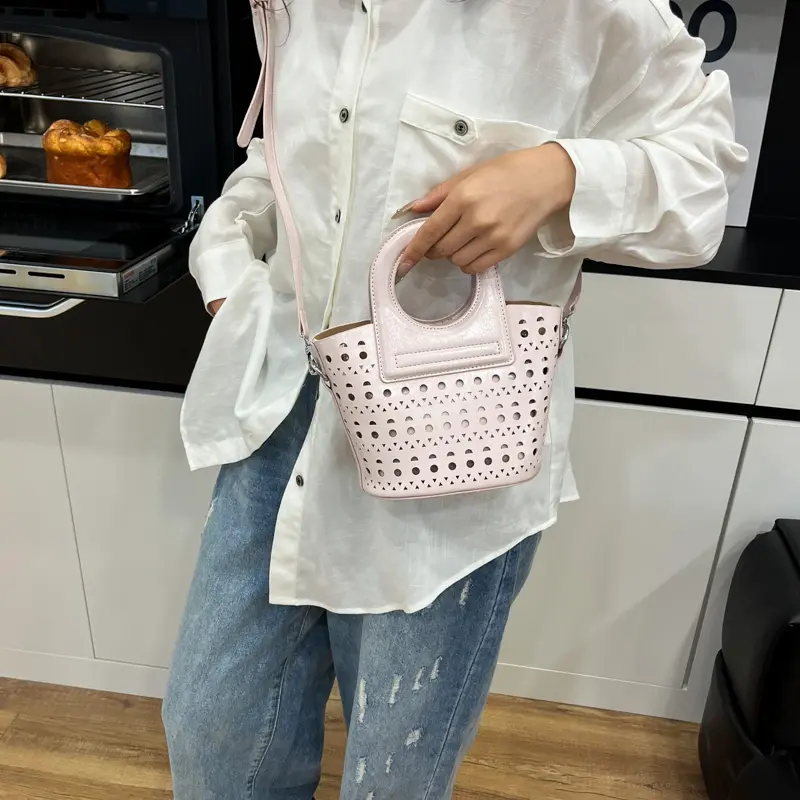 LEFTSIDE 2025 Summer New In Mini PU Leather Hollow out Handbags and Purses Women's Crossbody Bag Short Handle Shoulder Bags