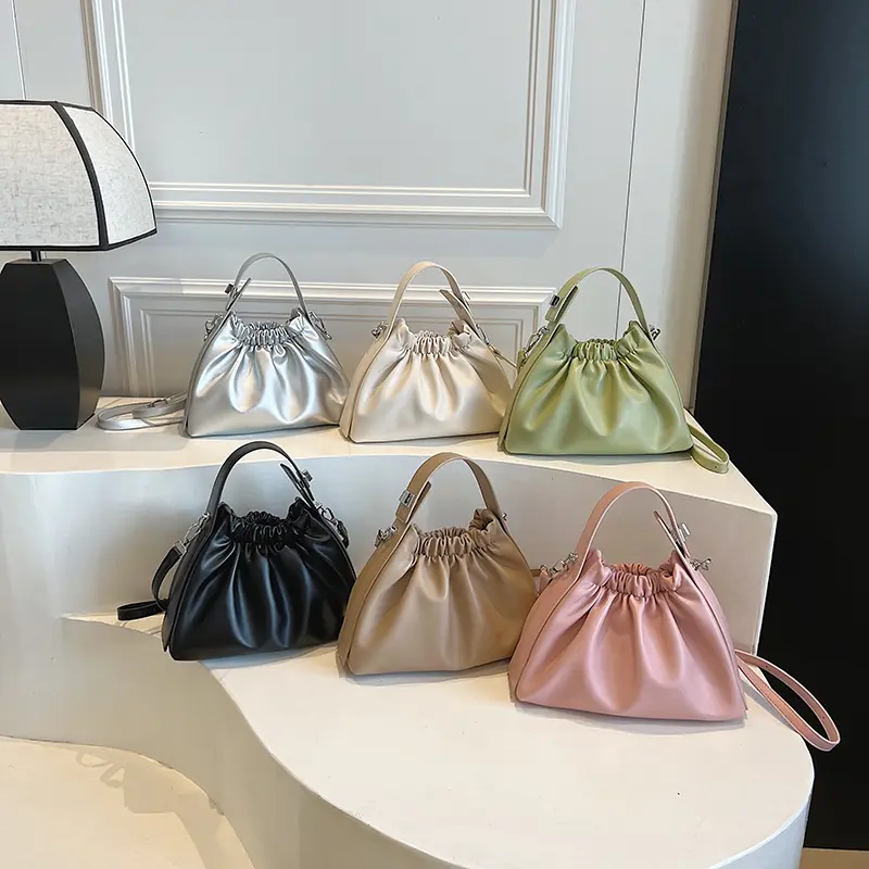 LEFTSIDE Short Handle PU Leather Bucket Crossbody Bags for Women 2025 Trend Y2K Ladies Silver Shoulder Bag Handbags and Purses