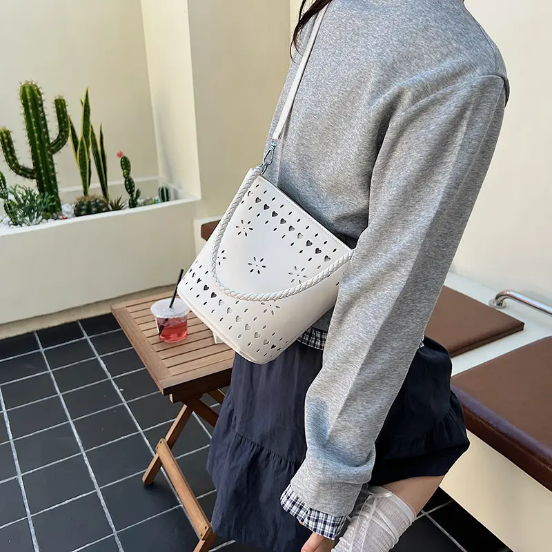 LEFTSIDE Small PU Leather Bucket Bag for Women Shoulder Bags 2025 Hollow Out Travel Crossbody Bag Totes Lady Handbags and Purses
