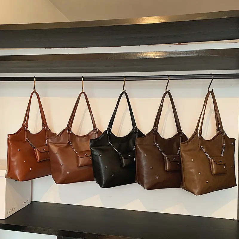 LEFTSIDE Large PU Leather Tote Bags for Women 2024 Winter Y2K New Trend Retro Female Fashion Shoulder Bag Handbags with Purses