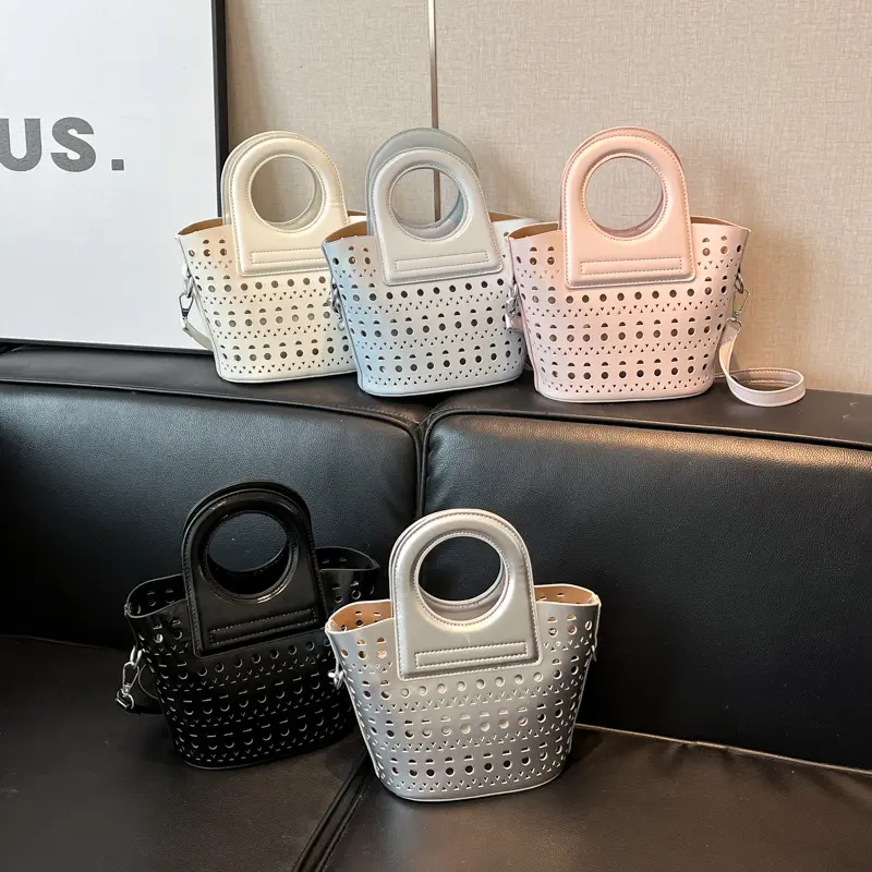LEFTSIDE 2025 Summer New In Mini PU Leather Hollow out Handbags and Purses Women's Crossbody Bag Short Handle Shoulder Bags