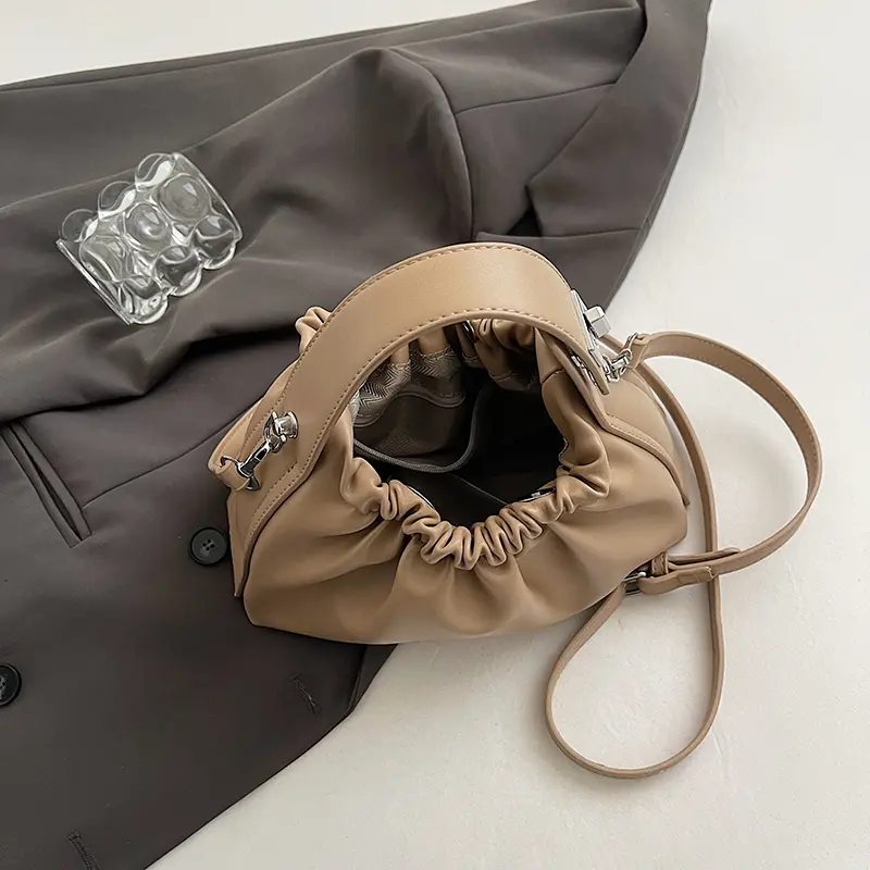 LEFTSIDE Short Handle PU Leather Bucket Crossbody Bags for Women 2025 Trend Y2K Ladies Silver Shoulder Bag Handbags and Purses